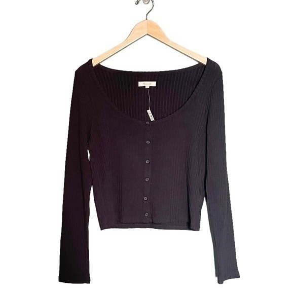 Madewell Black Ribbed Long Sleeve Top - Picture 2 of 11